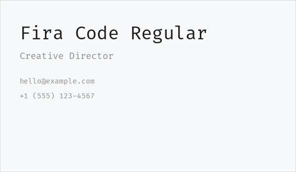 Fira Code Regular Business Card