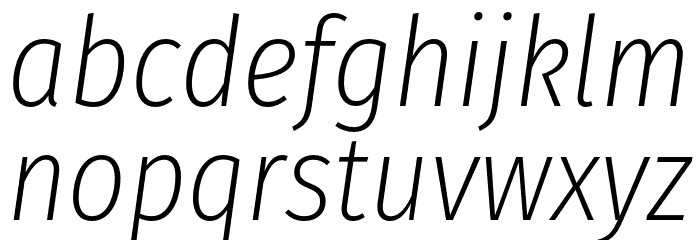 Fira Sans Condensed ExtraLight Italic Font LOWERCASE