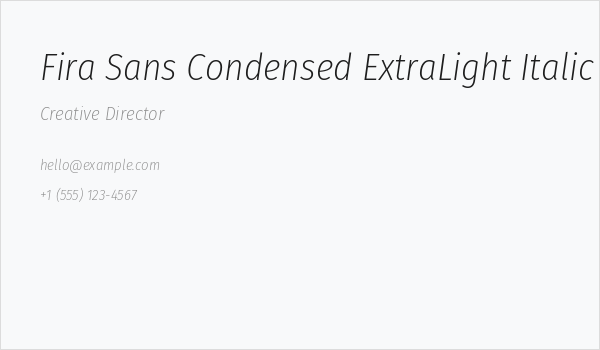 Fira Sans Condensed ExtraLight Italic Business Card