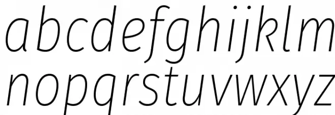Fira Sans Condensed UltraLight Italic फ़ॉन्ट लोअरकेस