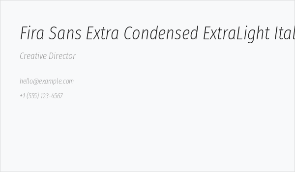 Fira Sans Extra Condensed ExtraLight Italic Business Card