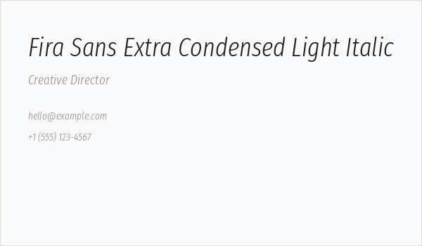 Fira Sans Extra Condensed Light Italic Business Card