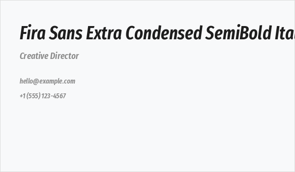 Fira Sans Extra Condensed SemiBold Italic Business Card