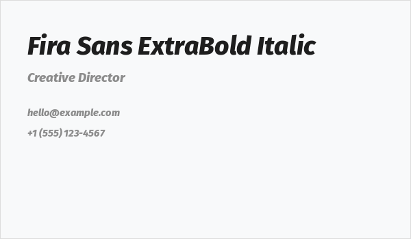 Fira Sans ExtraBold Italic Business Card