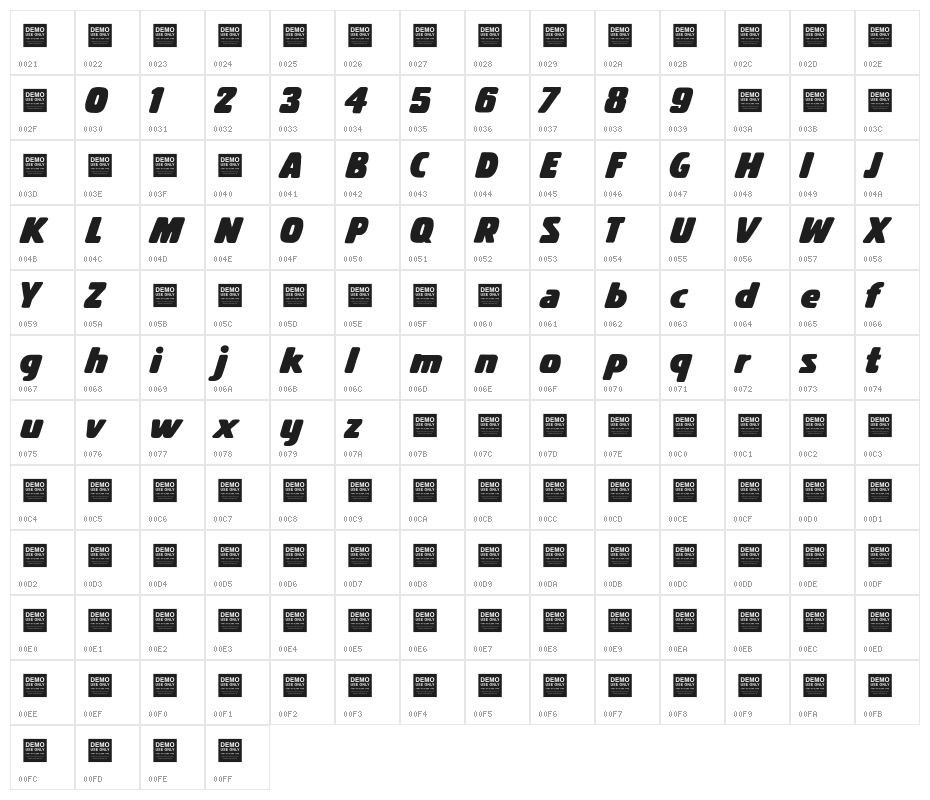 Fire Cracker Character Map