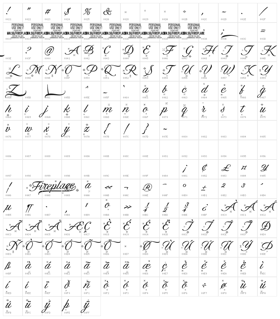 Fireplace PERSONAL USE ONLY Character Map