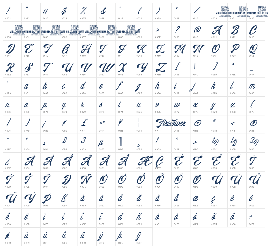 Firetower PERSONAL USE Regular Character Map