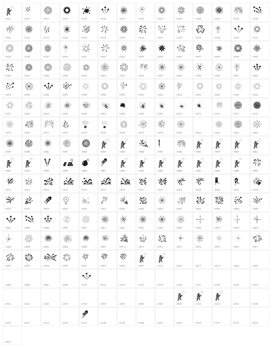 Fireworks Character Map
