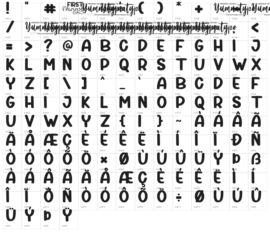 First Marigold Regular Character Map