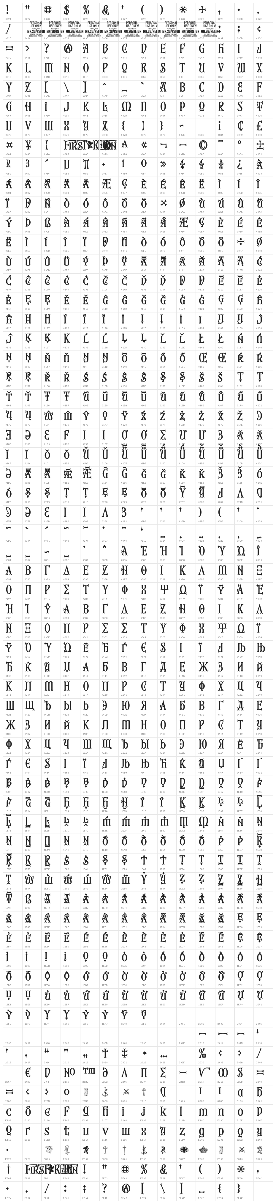 First Reign PERSONAL USE ONLY Bold Character Map