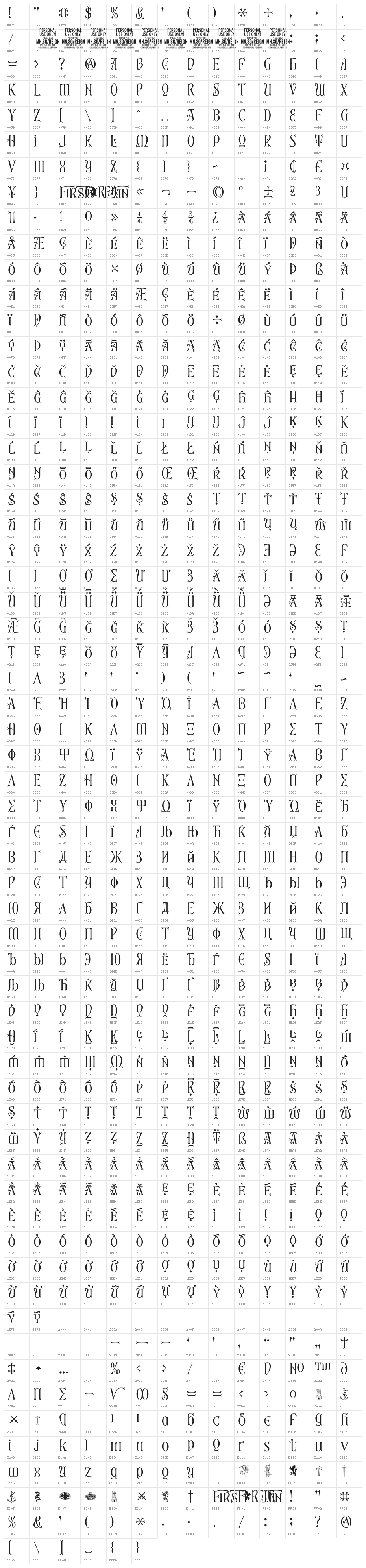 First Reign PERSONAL USE ONLY Thin Character Map
