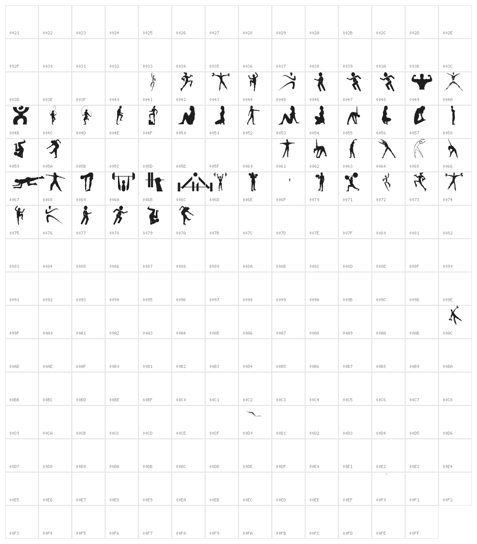 FitnessSilhouettes Character Map