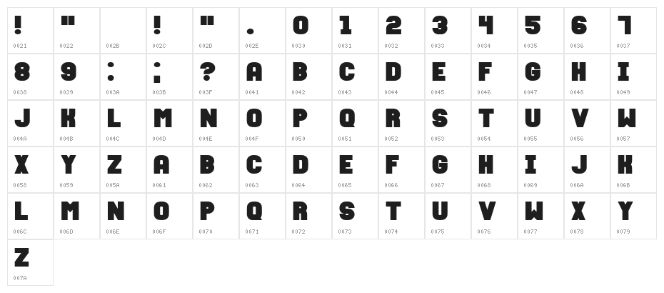 Fixation Bold Character Map