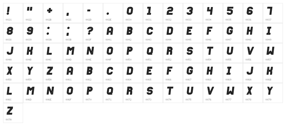 Fixation Grunged Italic Character Map