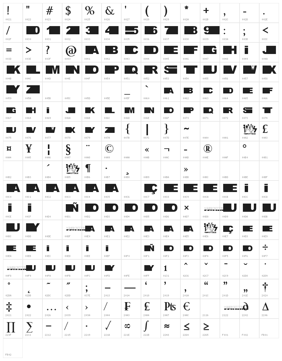 fifth avenue Bold Character Map