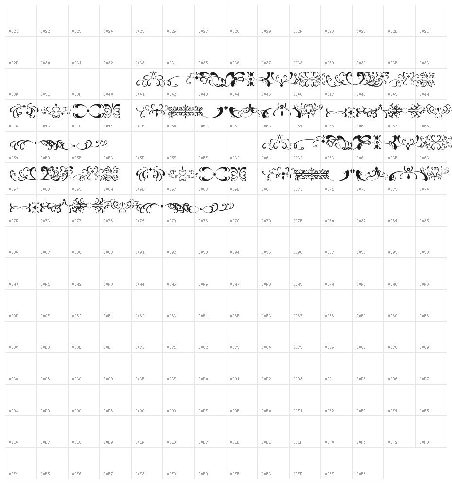 filigrees and ornaments ST Character Map