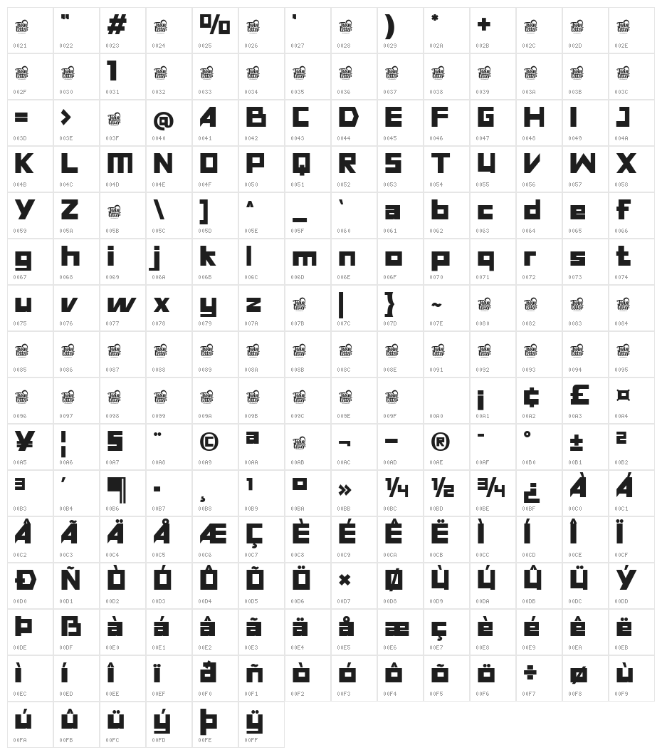 FLASTY Regular Character Map