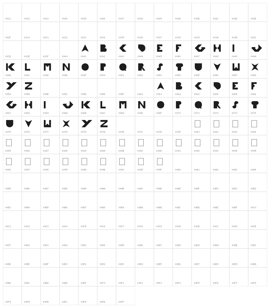 FLIGHT STERWADESS Character Map