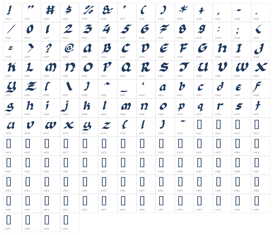 FLORLI Character Map