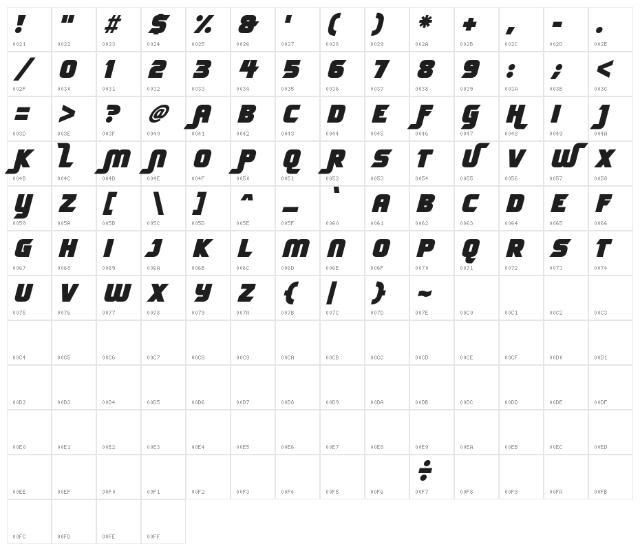 FLOURISH Italic Character Map