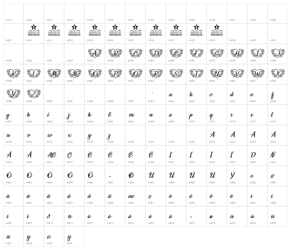 FLOWERHEARTPERSONALUSE-Regular Character Map