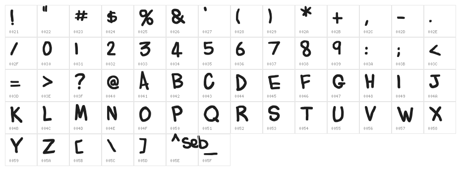 Flabby Bums handwriting Character Map