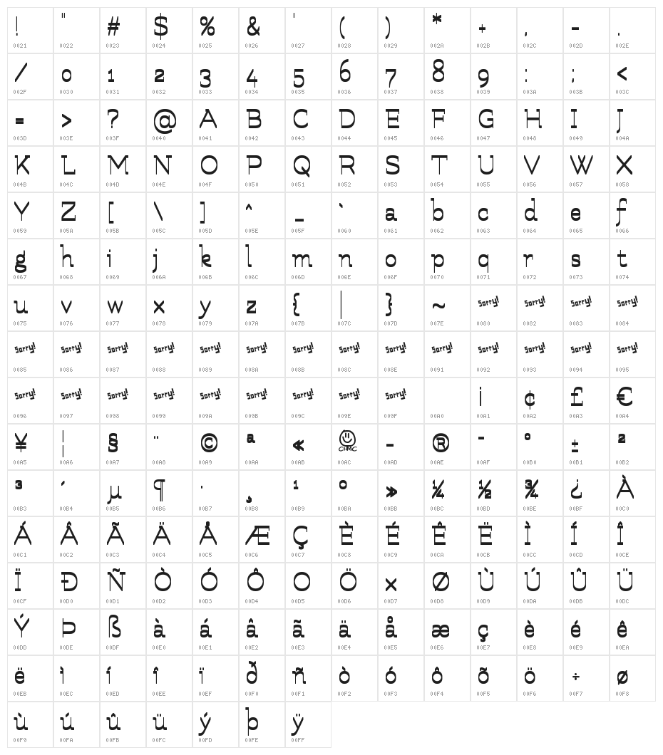 Flamingo WBaWC Character Map