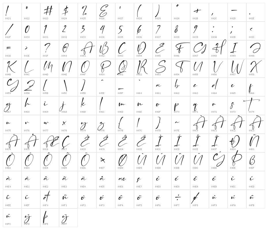 Flash Light Italic Character Map
