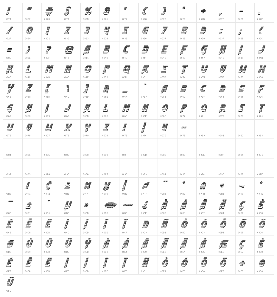 Flash Rogers Chrome Italic Character Map