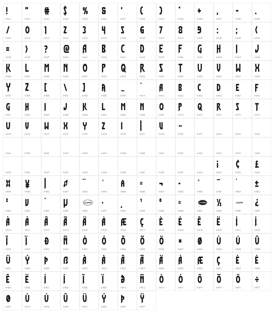Flash Rogers Straight Condensed Character Map