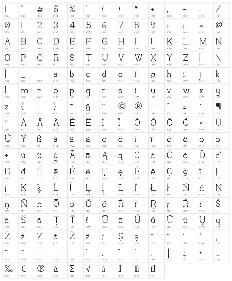 Flatform Light Character Map