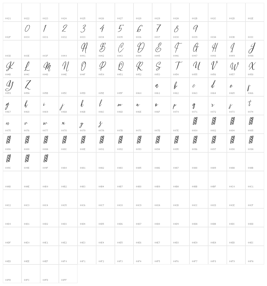 Fleur Bleue Character Map
