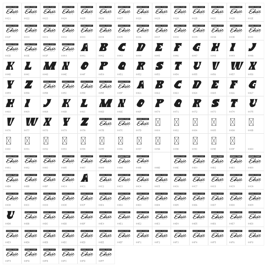 Flexible Times Demo Italic Character Map