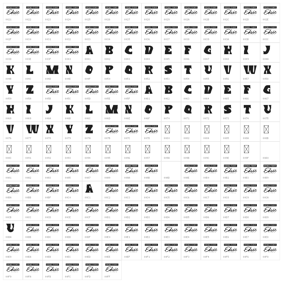 Flexible Times Demo Character Map