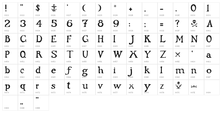 Flibustier Thin Character Map