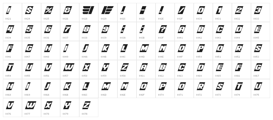Flight 21 Regular Character Map