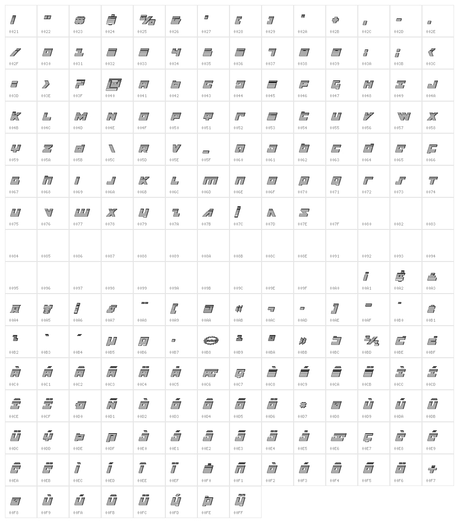 Flight Corps Chrome Italic Character Map