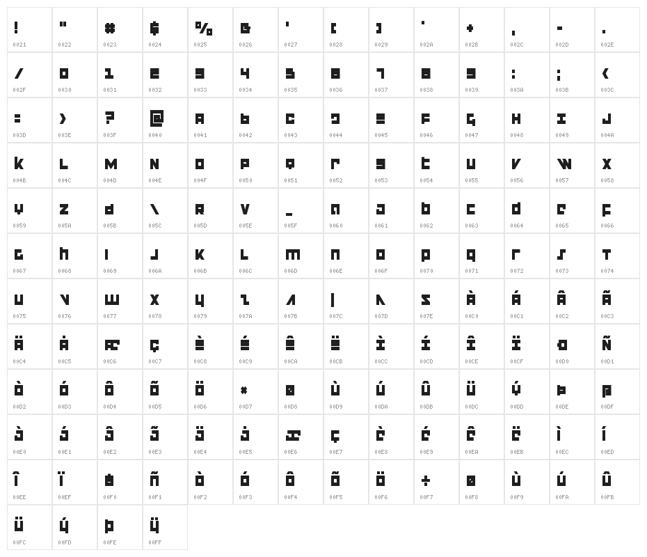 Flight Corps Condensed Character Map