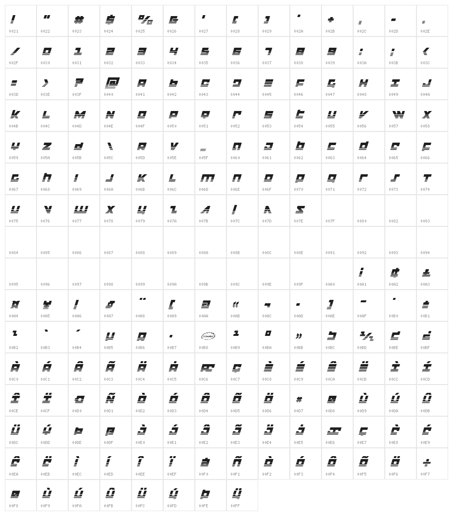 Flight Corps Halftone Italic Character Map