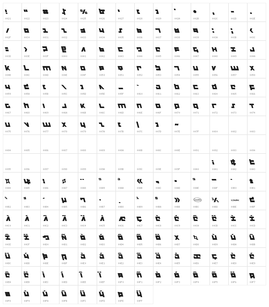Flight Corps Leftalic Character Map