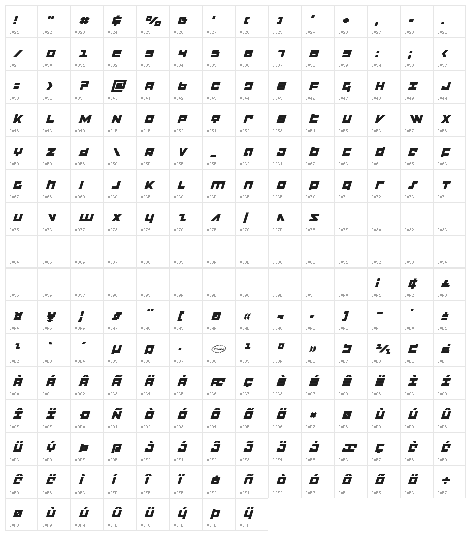 Flight Corps Title Italic Character Map