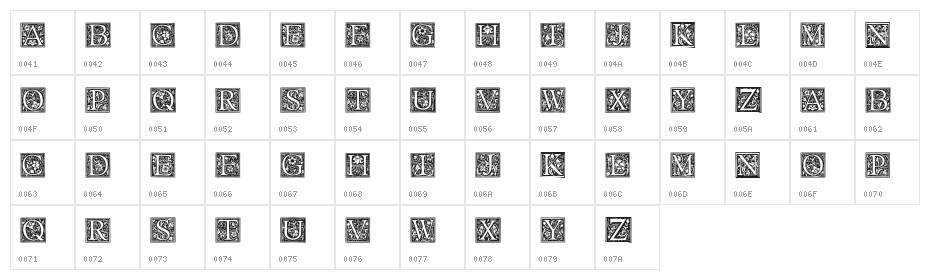 Floral Capitals Regular Character Map