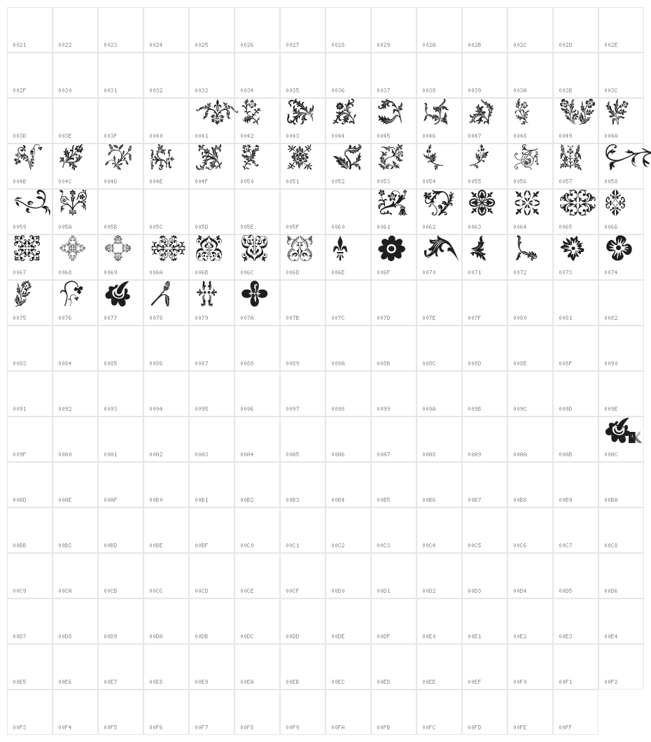 Floralia Character Map