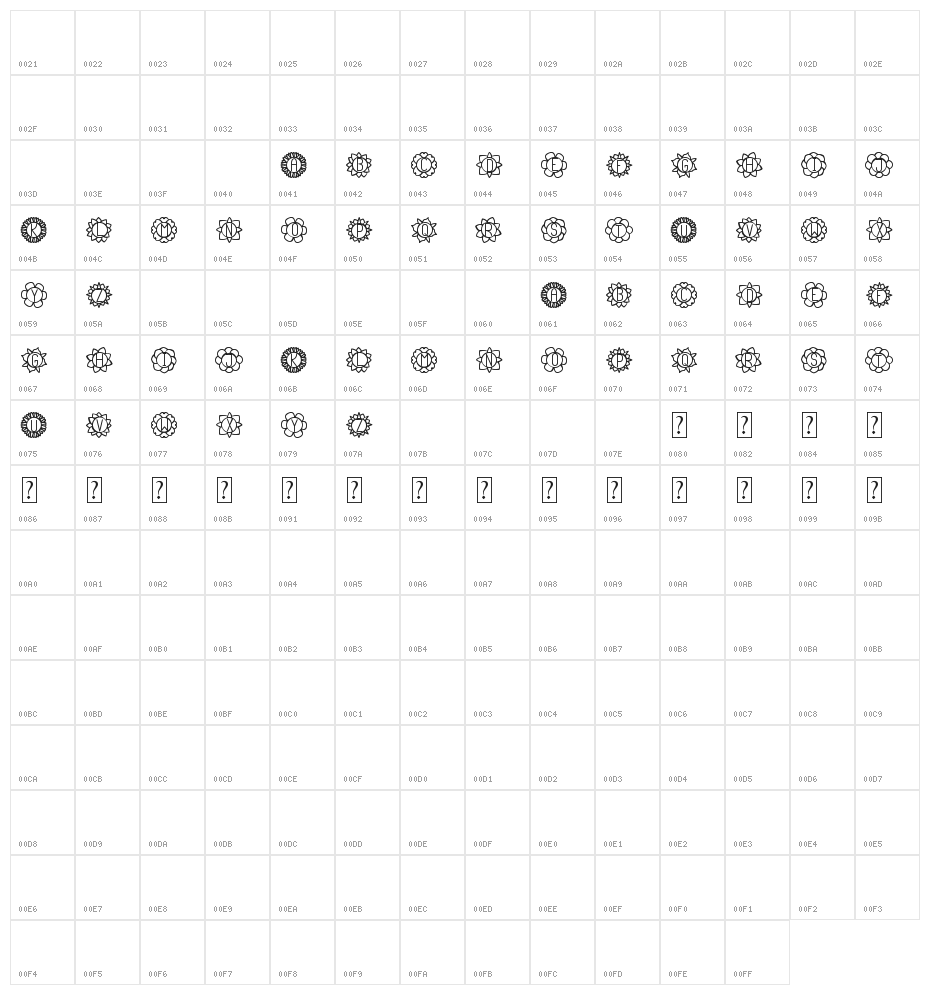 Floreada St Character Map