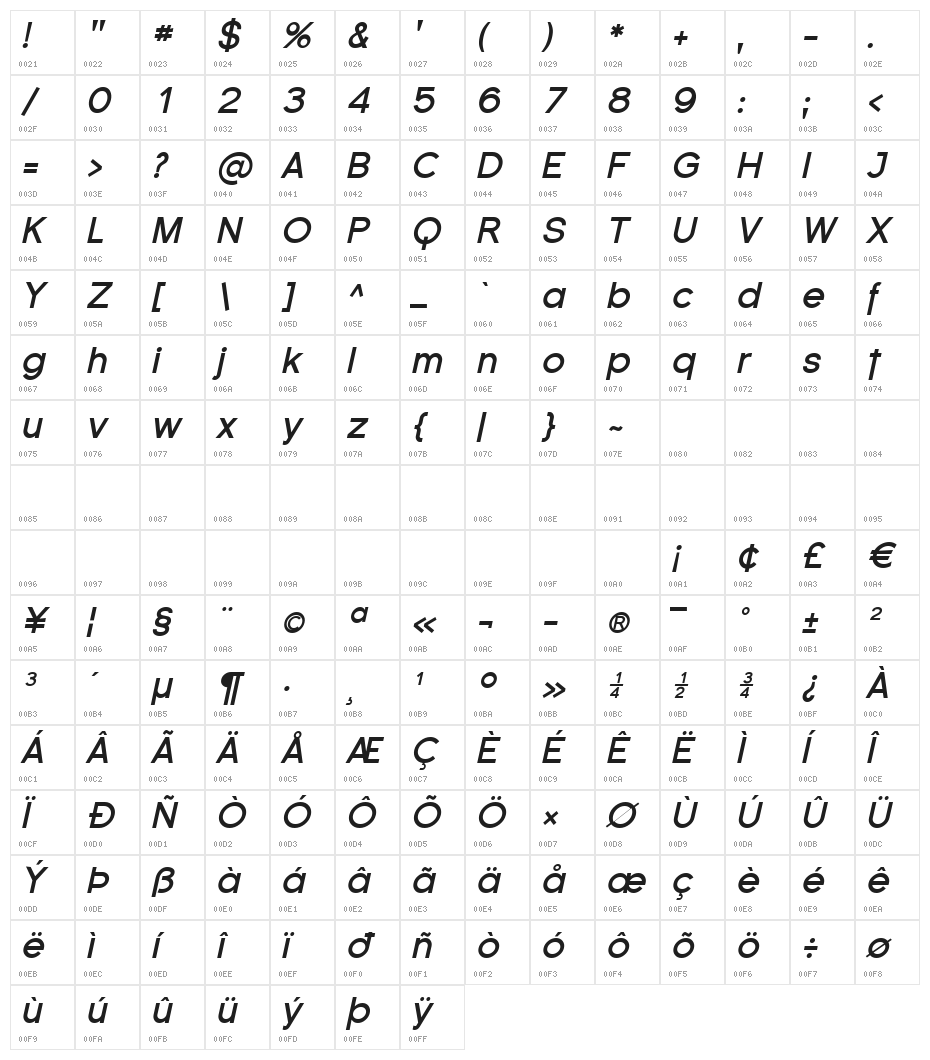 Florencesans Bold Italic Character Map