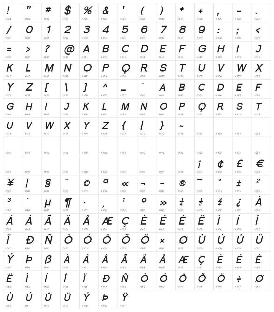 Florencesans SC Bold Italic Character Map