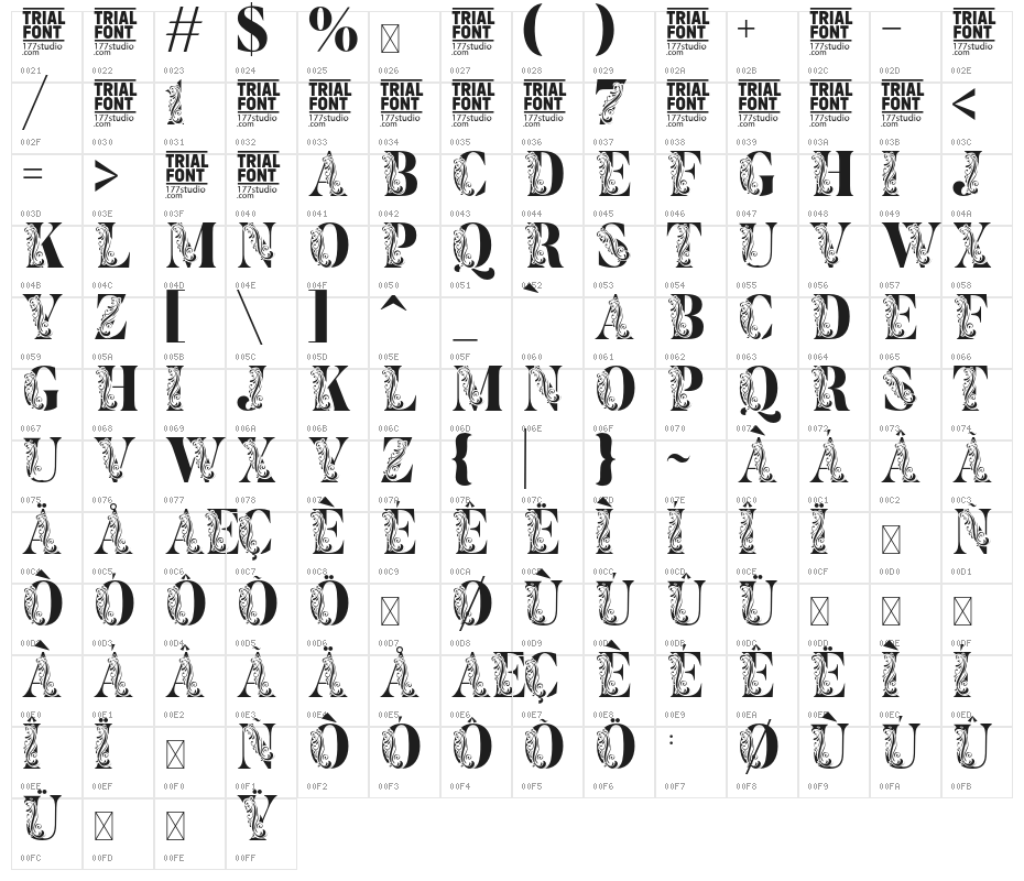 Flower Display Demo Regular Character Map
