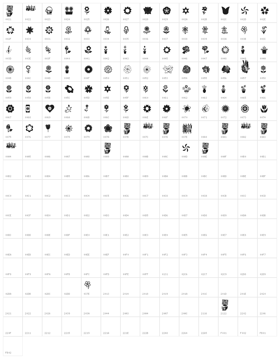 Flower Icons Character Map