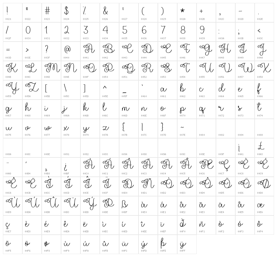 Flower Shop Regular Character Map