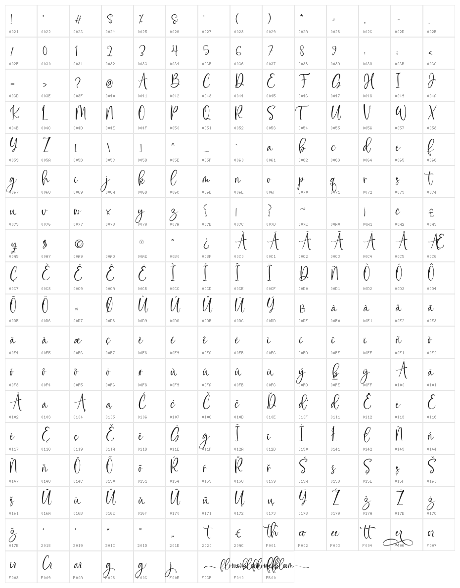 FlowerbloomRegular Character Map